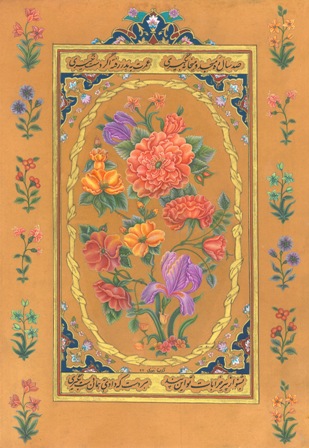 گل و مرغ با طلا